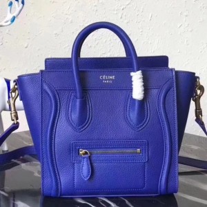 Celine Nano Luggage Bag In Blue Electric Grained Leather