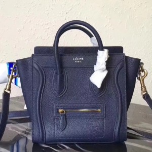 Celine Nano Luggage Bag In Navy Grained Leather