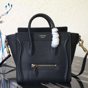 Celine Nano Luggage Bag In Black Grained Leather