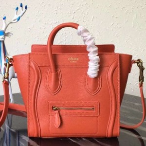 Celine Nano Luggage Bag In Orange Grained Leather