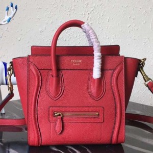 Celine Nano Luggage Bag In Red Grained Leather