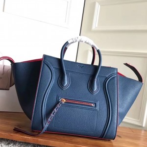 Celine Phantom Luggage Bag In Blue Grained Leather
