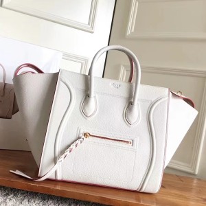 Celine Phantom Luggage Bag In White Grained Leather