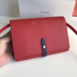 Celine Strap Clutch Bag In Red Epsom Leather
