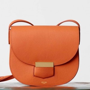 Celine Small Trotteur Bag In Orange Grained Calfskin