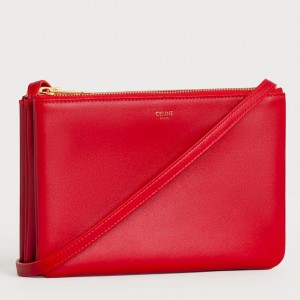 Celine Small Trio Bag In Red Smooth Lambskin