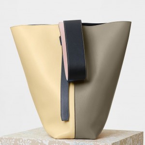 Celine Small Twisted Cabas Bag In Cream/Khaki Calfskin