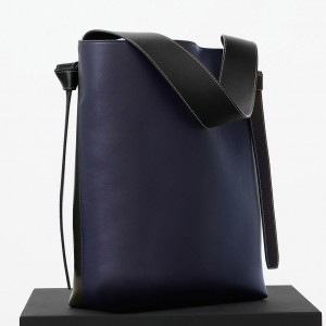 Celine Small Twisted Cabas Bag In Navy/Green Calfskin