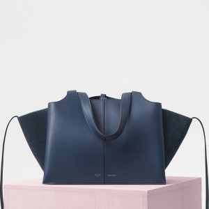 Celine Small Tri-Fold Bag In Steel Blue Calfskin