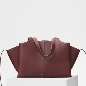 Celine Medium Tri-Fold Bag In Bordeaux Calfskin