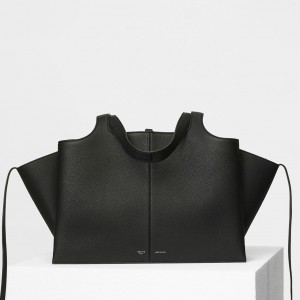 Celine Medium Tri-Fold Bag In Black Grained Leather