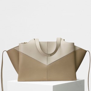 Celine Medium Tri-Fold Chevron Bag In Beige/White Calfskin
