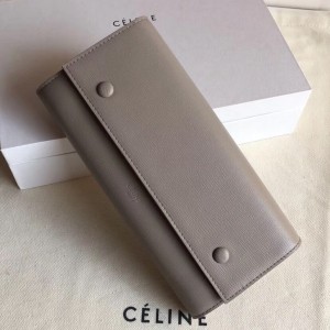 Celine Large Flap Multifunction Wallet In Grey Liege Calfskin