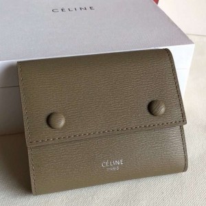 Celine Small Folded Multifunction Wallet In Taupe Liege Calfskin