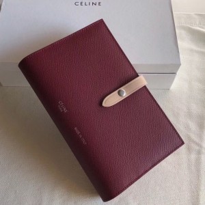 Celine Bordeaux/Nude Strap Large Multifunction Wallet