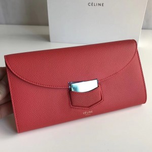 Celine Red Trotteur Large Flap Multifunction Wallet