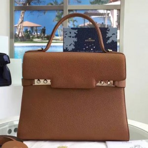 Delvaux Tempete MM Satchel In Brown Togo Leather