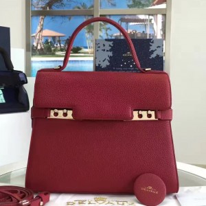 Delvaux Tempete MM Satchel In Red Togo Leather