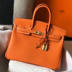 Hermes Birkin 25cm Bag In Orange Clemence Leather