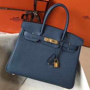 Hermes Blue Agate Clemence Birkin 30cm Bag