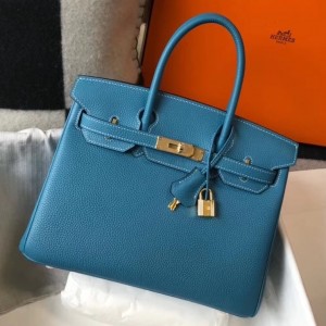 Hermes Blue Jean Clemence Birkin 30cm Bag