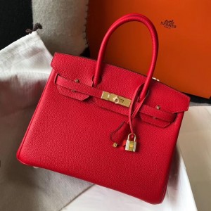 Hermes Red Clemence Birkin 30cm Bag