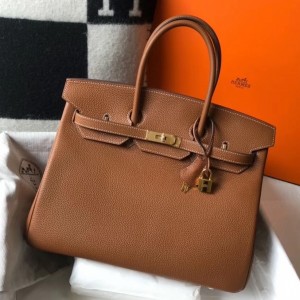 Hermes Brown Clemence Birkin 35cm Bag