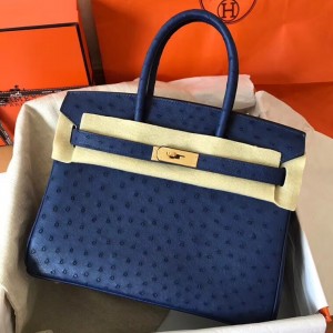 Hermes Blue Birkin 30cm Ostrich Handmade Bag