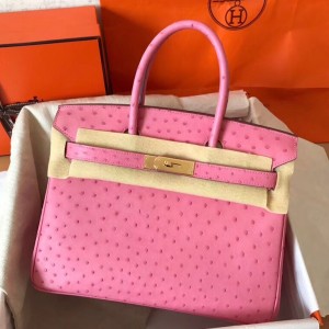 Hermes Pink Birkin 30cm Ostrich Handmade Bag