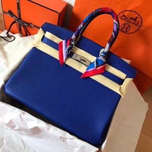 Hermes Blue Electric Birkin 35cm Clemence Handmade Bag