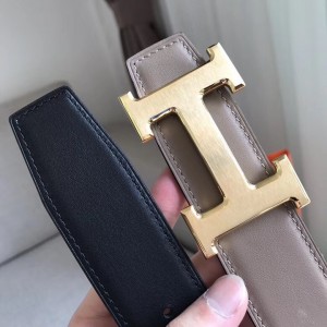 Hermes H Reversible Belt In Grey/Black Swift Leather