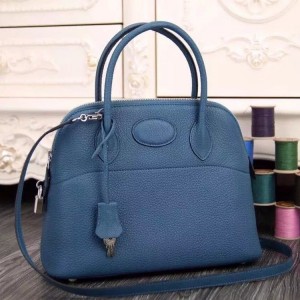 Hermes Bolide 31 cm Tote Bag In Blue Leather