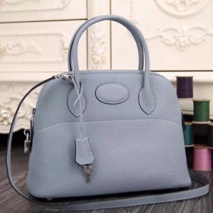 Hermes Bolide 31 cm Tote Bag In Lake Blue Leather
