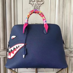 Hermes Shark Bolide 45cm Bag In Blue Calfskin