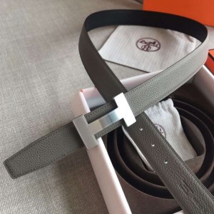 Hermes Quizz 32mm Reversible Belt In Grey Clemence Leather