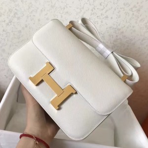 Hermes Epsom Constance 24cm White Handmade Bag