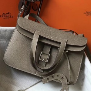 Hermes Halzan Bag In Grey Clemence Leather