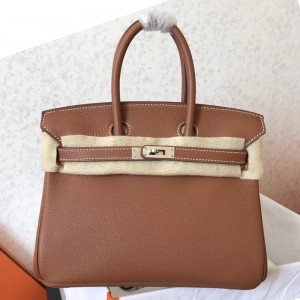 Hermes Brown Birkin 25cm Clemence Handmade Bag