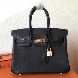 Hermes Black Birkin 25cm Clemence Handmade Bag