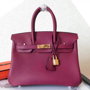 Hermes Ruby Birkin 25cm Clemence Handmade Bag