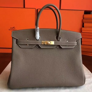 Hermes Etoupe Clemence Birkin 40cm Handmade Bag