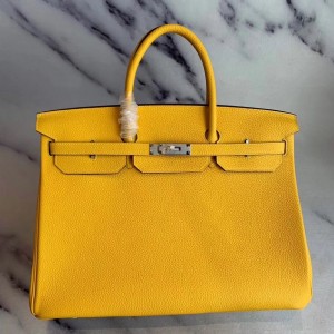 Hermes Yellow Clemence Birkin 40cm Handmade Bag