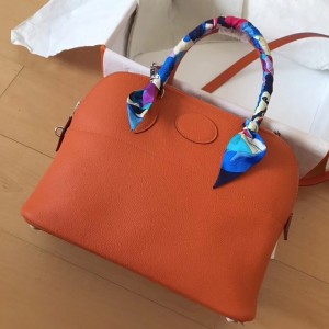 Hermes Orange Clemence Bolide 35cm Handmade Bag