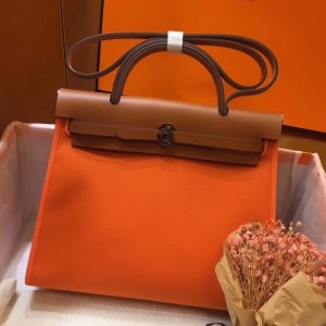 Hermes Herbag Zip 31cm Bag In Brown And Orange