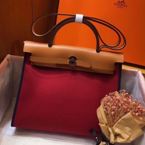Hermes Herbag Zip 31cm Bag In Brown And Red