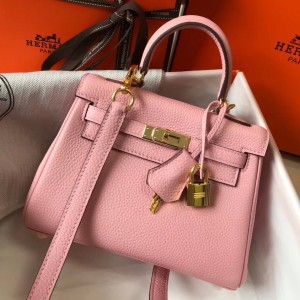Hermes Mini Kelly 20cm Bag In Pink Clemence Leather