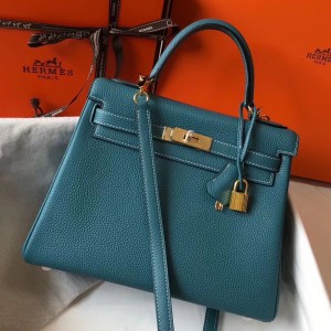 Hermes Blue Jean Clemence Kelly 32cm Retourne Bag