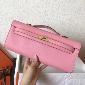 Hermes Pink Epsom Kelly Cut Handmade Bag
