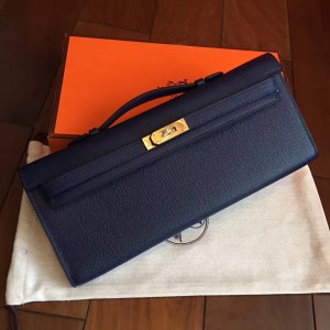 Hermes Sapphire Epsom Kelly Cut Handmade Bag