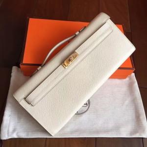 Hermes White Epsom Kelly Cut Handmade Bag